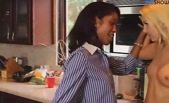 Adorable Blonde and Ebony Lovers Use StrapOn for Passionate Fucking